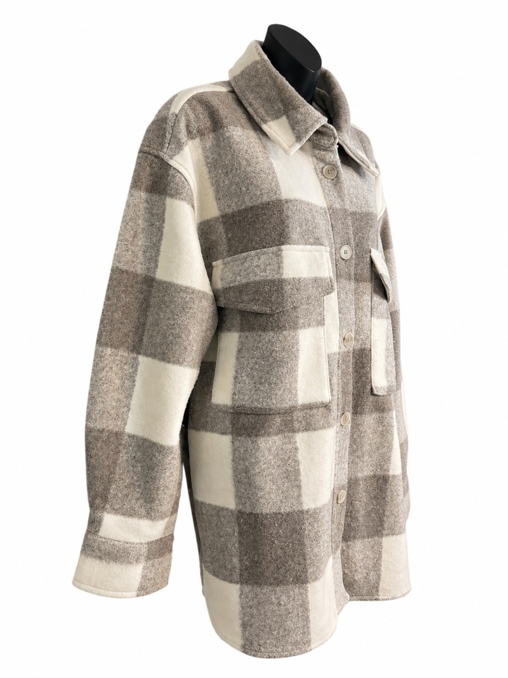 H&M Oversized Plaid Shacket (shirt-jacket hybrid) feat relaxed fit beige xxl - Picture 3 of 10
